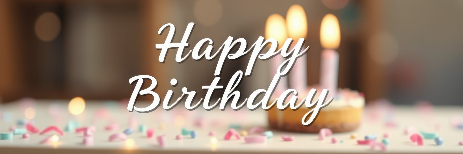 Celebration of a joyful birthday with colorful decorations and lit candles on a cake